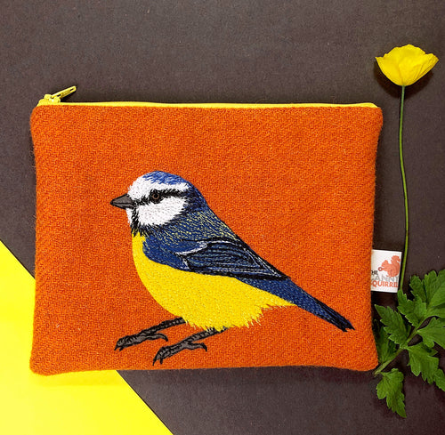 Blue Tit zip pouch - made to order