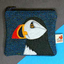 Load image into Gallery viewer, Puffin coin purse - blue Harris Tweed