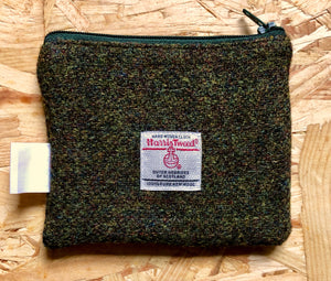 Highland cow coin purse - green Harris Tweed