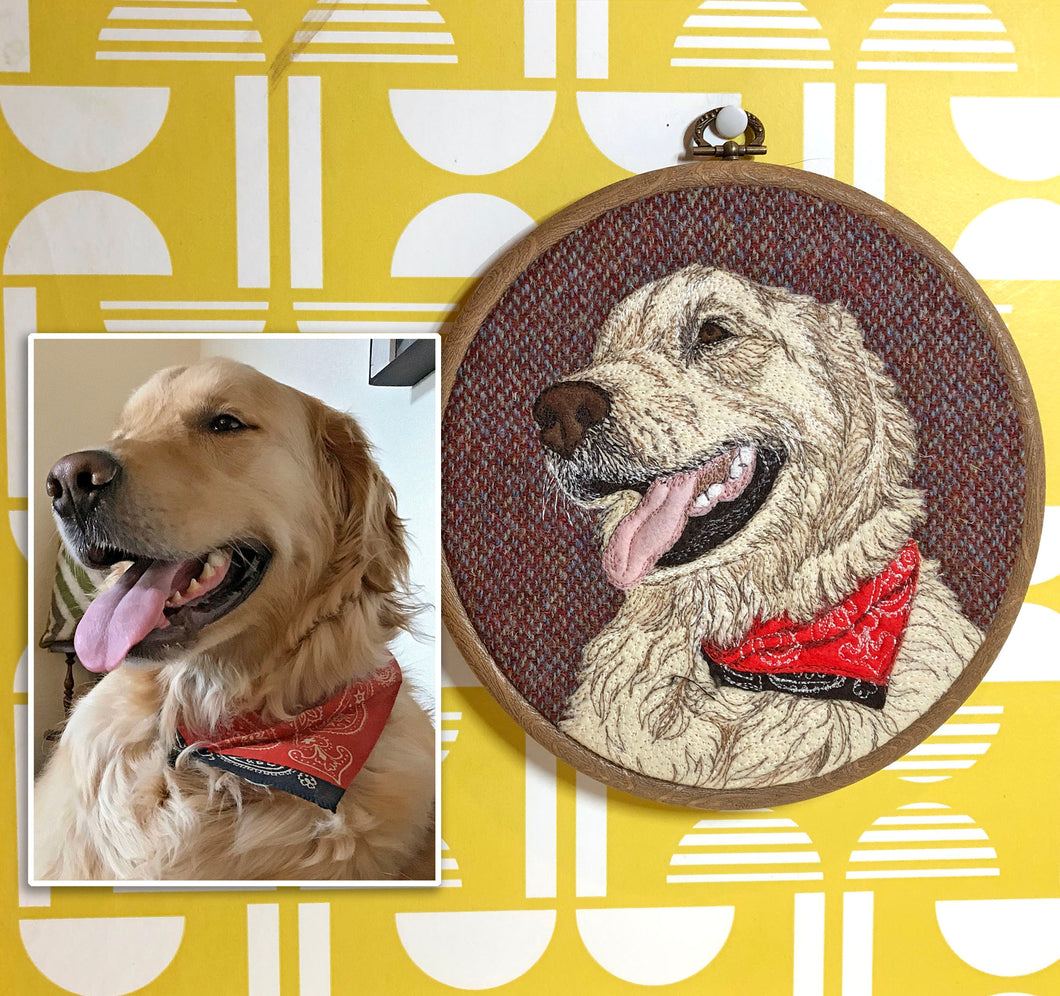 Pet portrait hoop art
