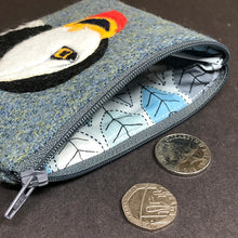 Load image into Gallery viewer, Puffin coin purse - blue Harris Tweed