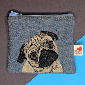 Pug coin purse - pink or blue Harris Tweed – The Canny Squirrel