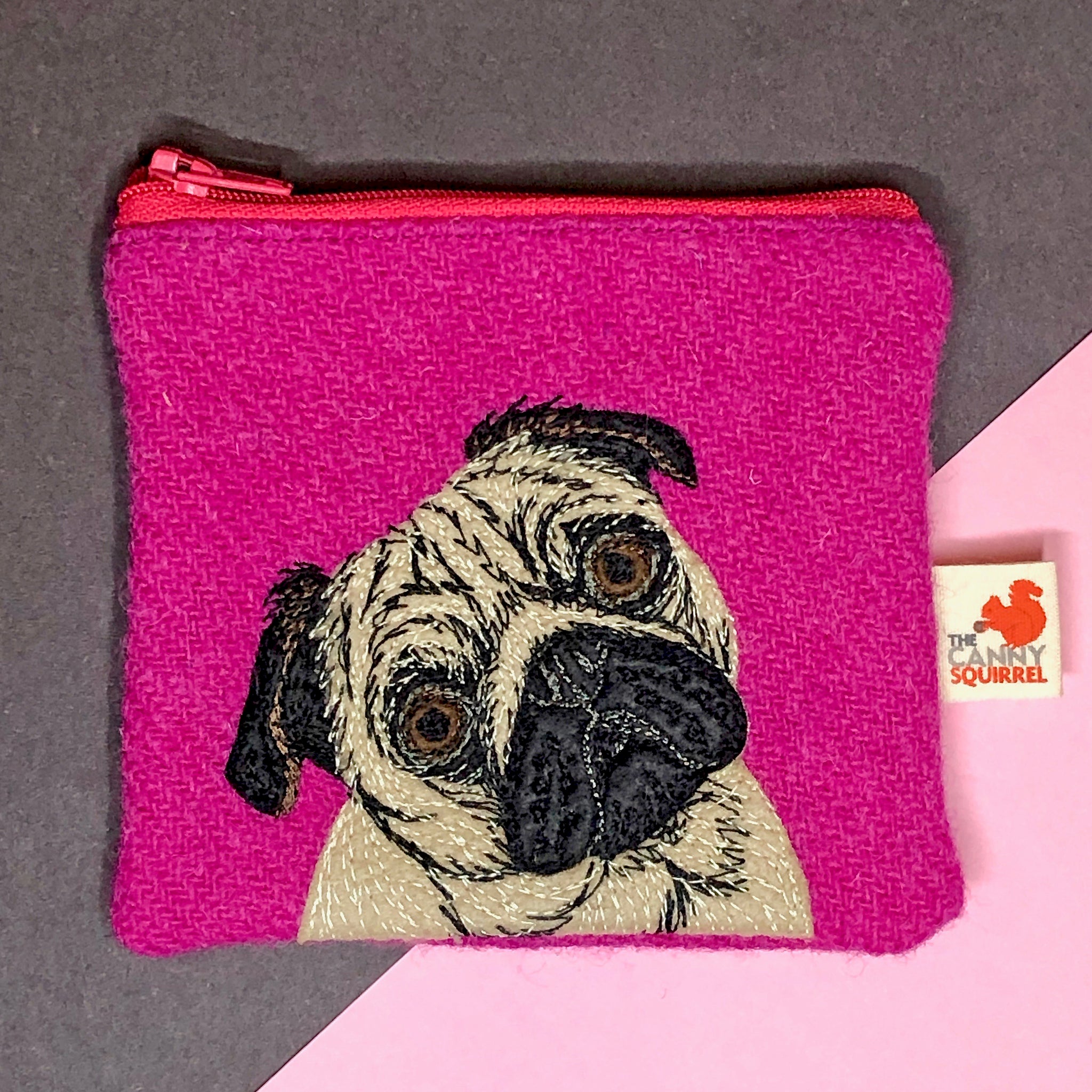 Pug coin purse - pink or blue Harris Tweed – The Canny Squirrel