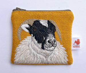 Sheep coin purse - black Harris Tweed