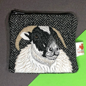 Sheep coin purse - black Harris Tweed