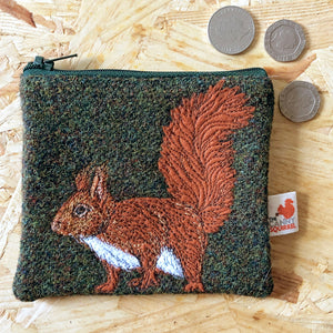 Squirrel coin purse - black Harris Tweed