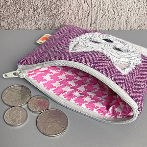 West Highland Terrier coin purse - purple or black Harris Tweed