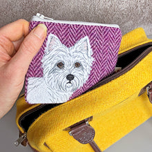 Load image into Gallery viewer, West Highland Terrier coin purse - purple or black Harris Tweed